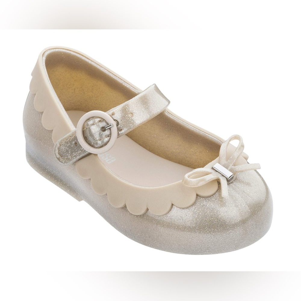Mini Melissa Glittery Cream Mary Jane Shoes Girls Size 10
